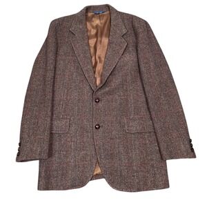 VTG Pendleton Blazer Sport Coat Mens 40L Brown Herringbone Plaid Virgin Wool USA